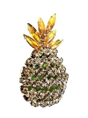 Vintage ALICE CAVINESS Rhinestone PINEAPPLE BROOCH Dimensional Layered 2" Tall